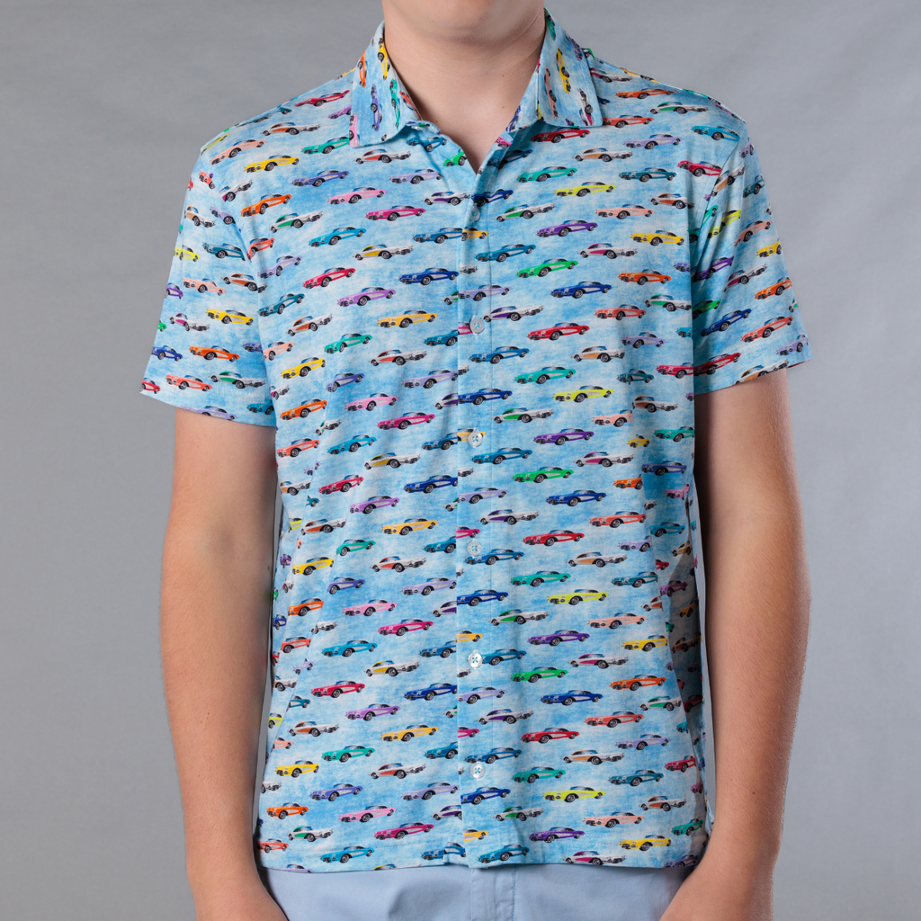 Men's Printed Pima Cotton / Stretch Short Sleeve Shirt - Corvettes