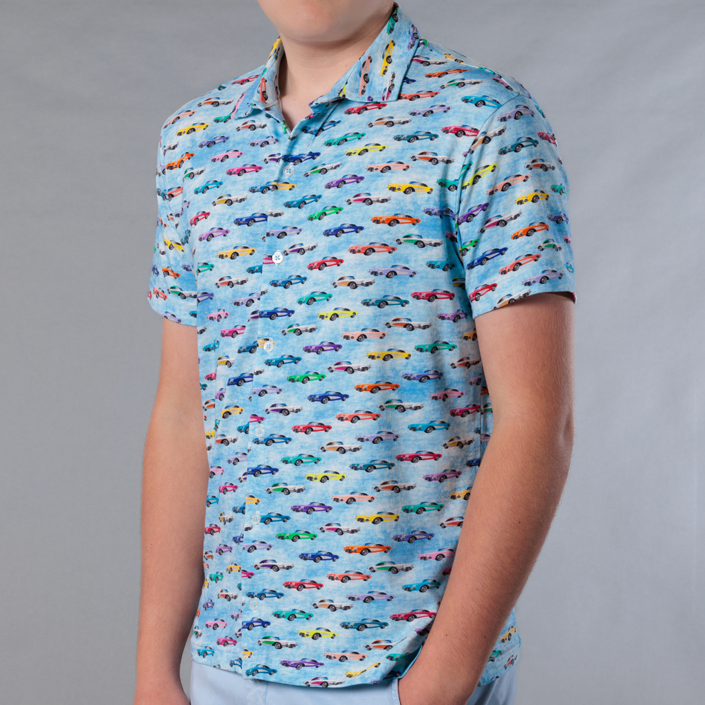 Men's Printed Pima Cotton / Stretch Short Sleeve Shirt - Corvettes