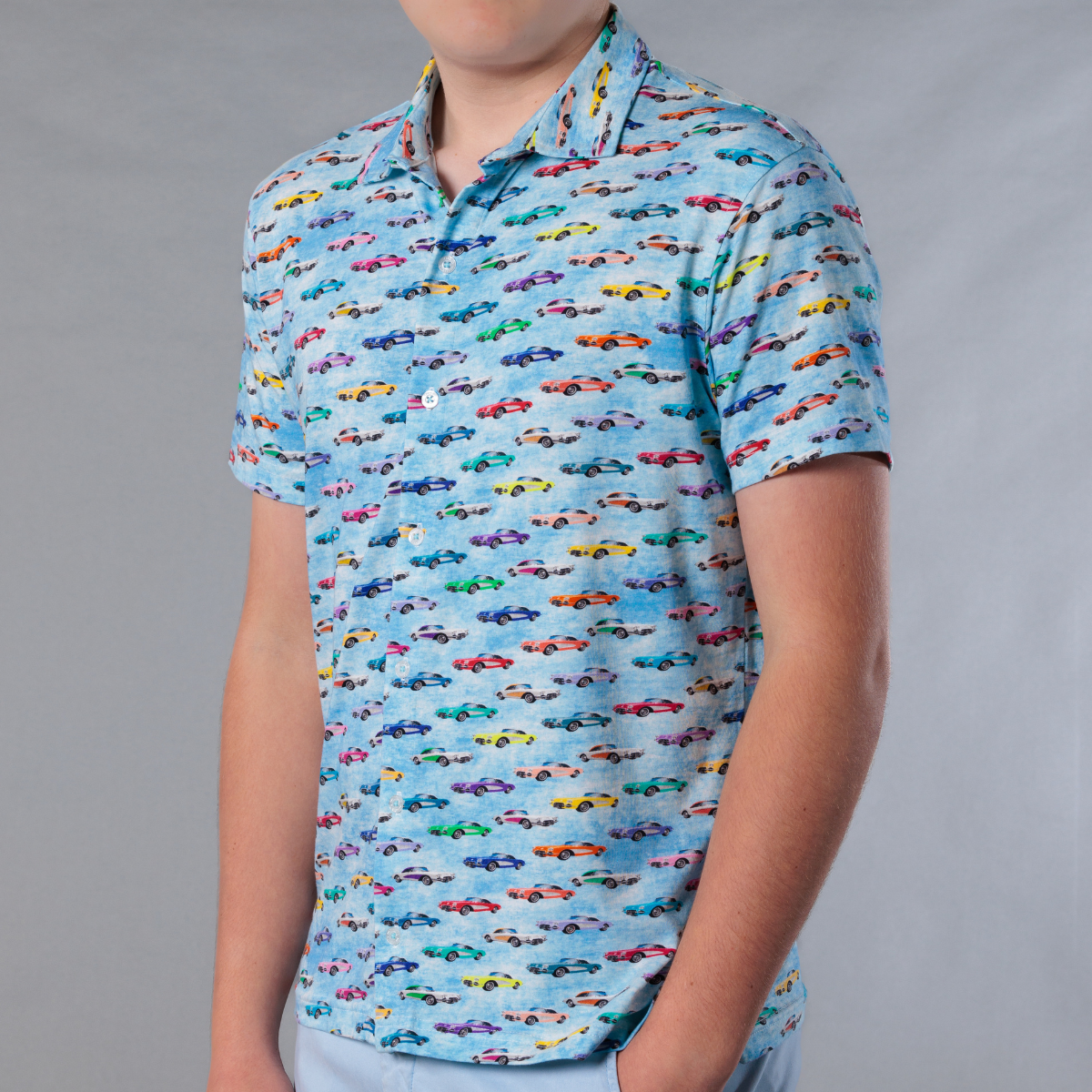 Men's Printed Pima Cotton / Stretch Short Sleeve Shirt - Corvettes