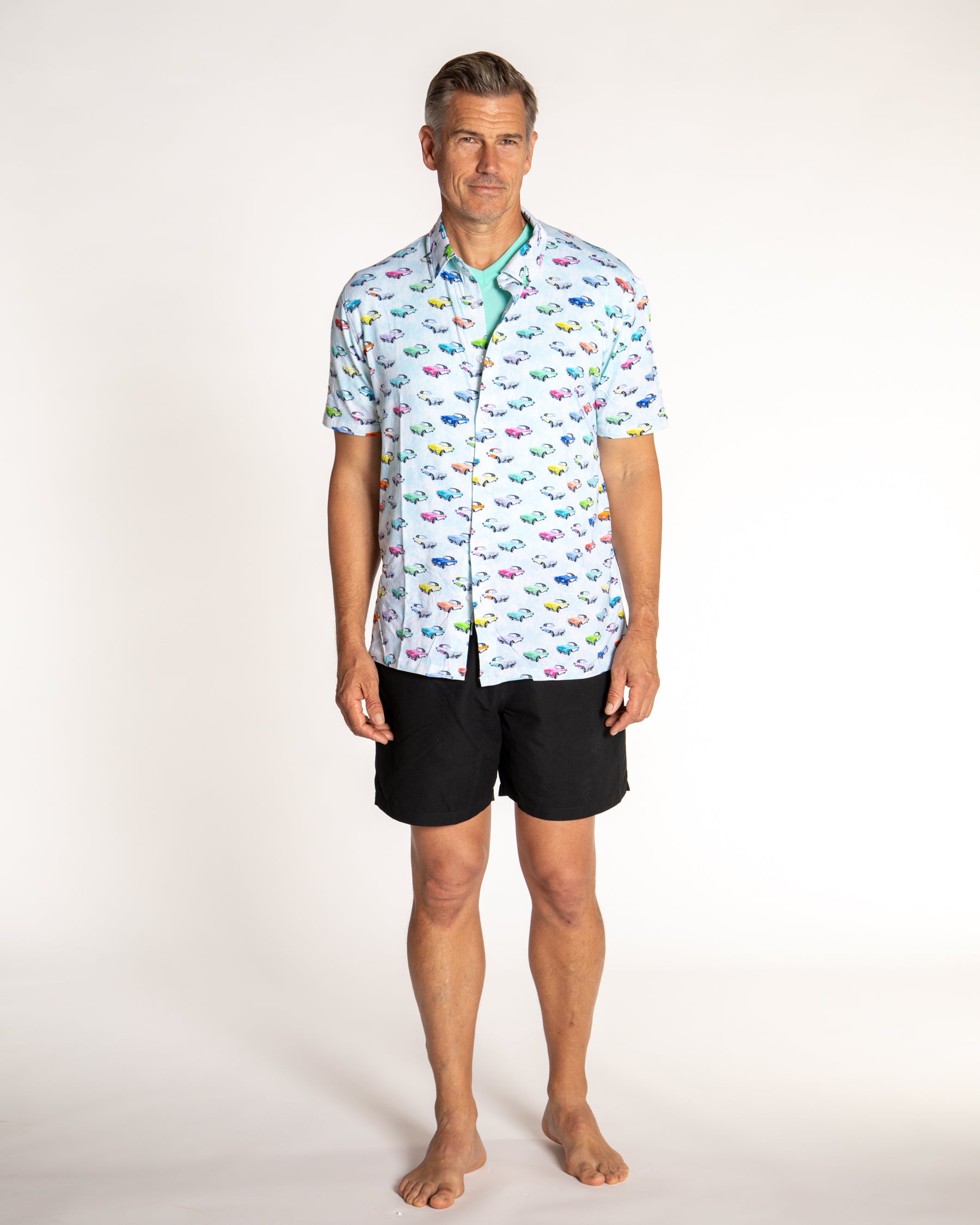 Men's Printed Pima Cotton Short Sleeve Shirt - Corvettes Blue