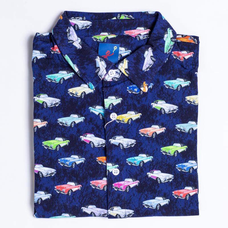 Men's Printed Pima Cotton / Stretch Short Sleeve Shirt - Corvettes