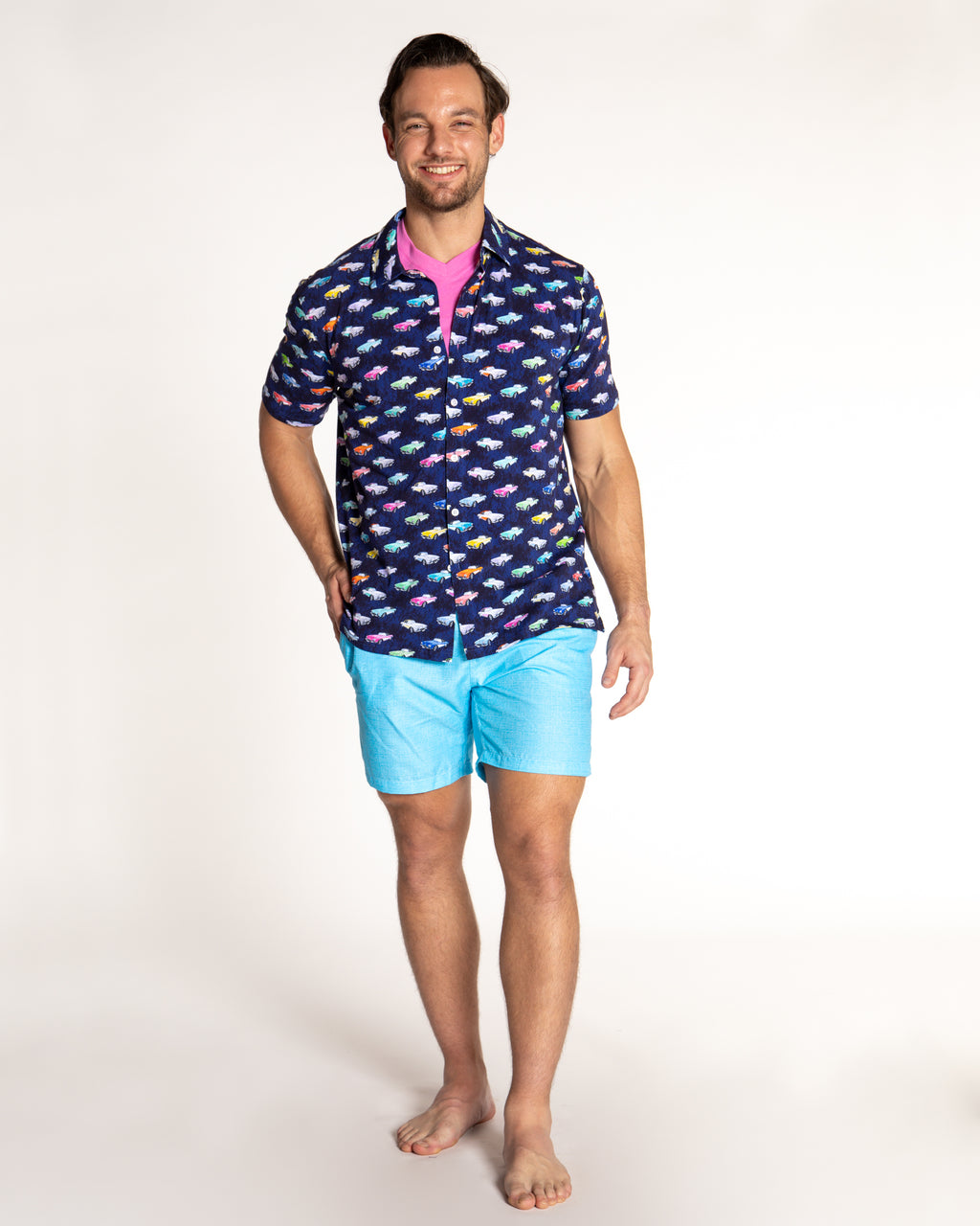 Men's Printed Pima Cotton Short Sleeve Shirt - Corvettes Navy
