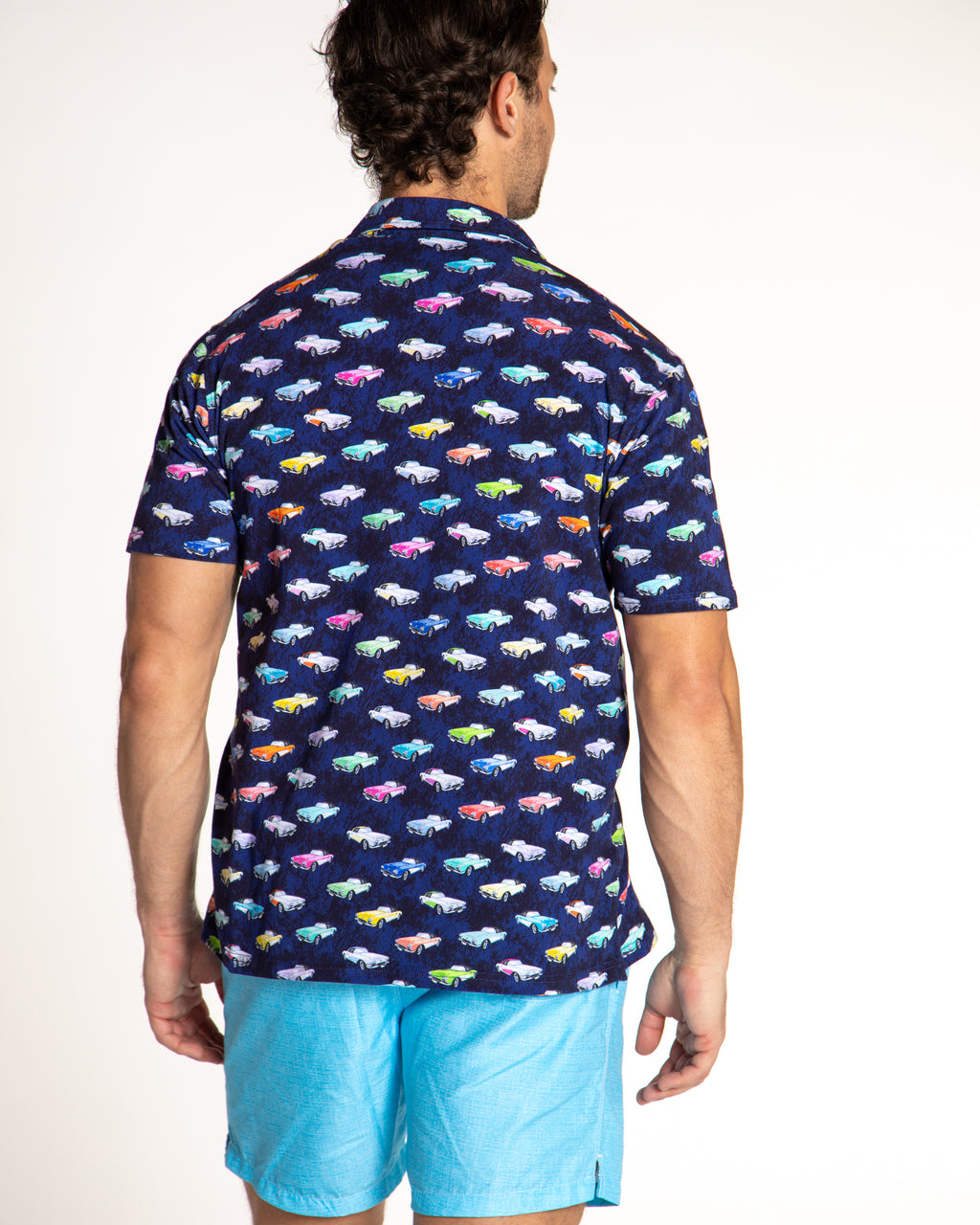 Men's Printed Pima Cotton Short Sleeve Shirt - Corvettes Navy