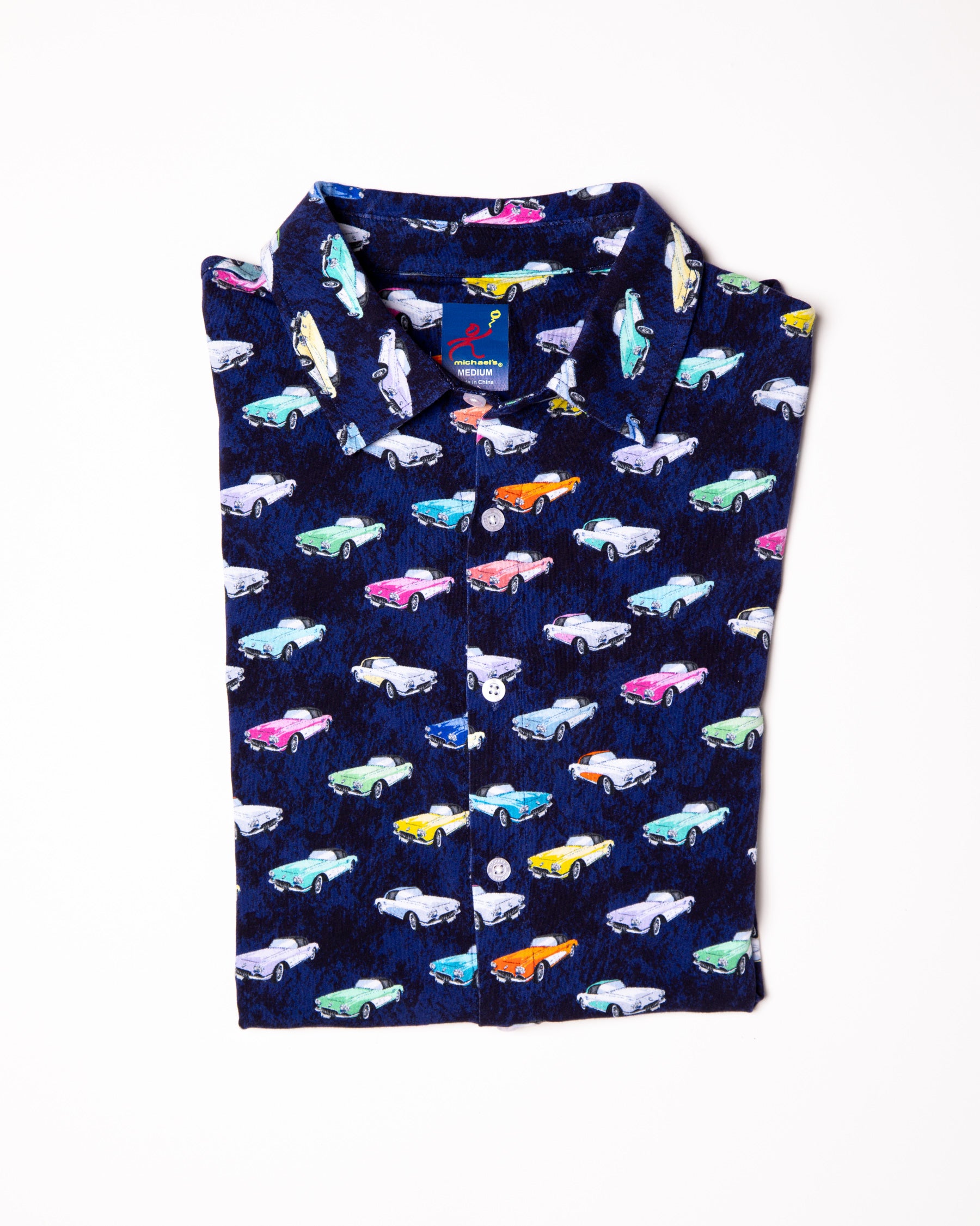 Men's Printed Pima Cotton Short Sleeve Shirt - Corvettes Navy