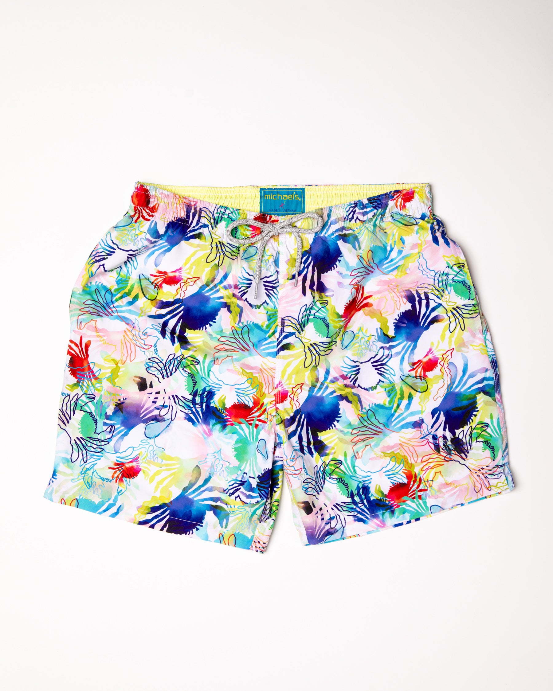 Men's Cyclist Liner Swim Trunks - Crabs White
