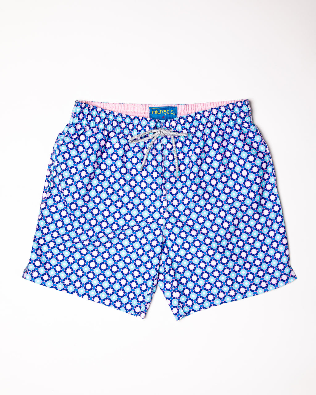 Men's Mesh Liner Swim Trunks - Diamond Checks Aqua
