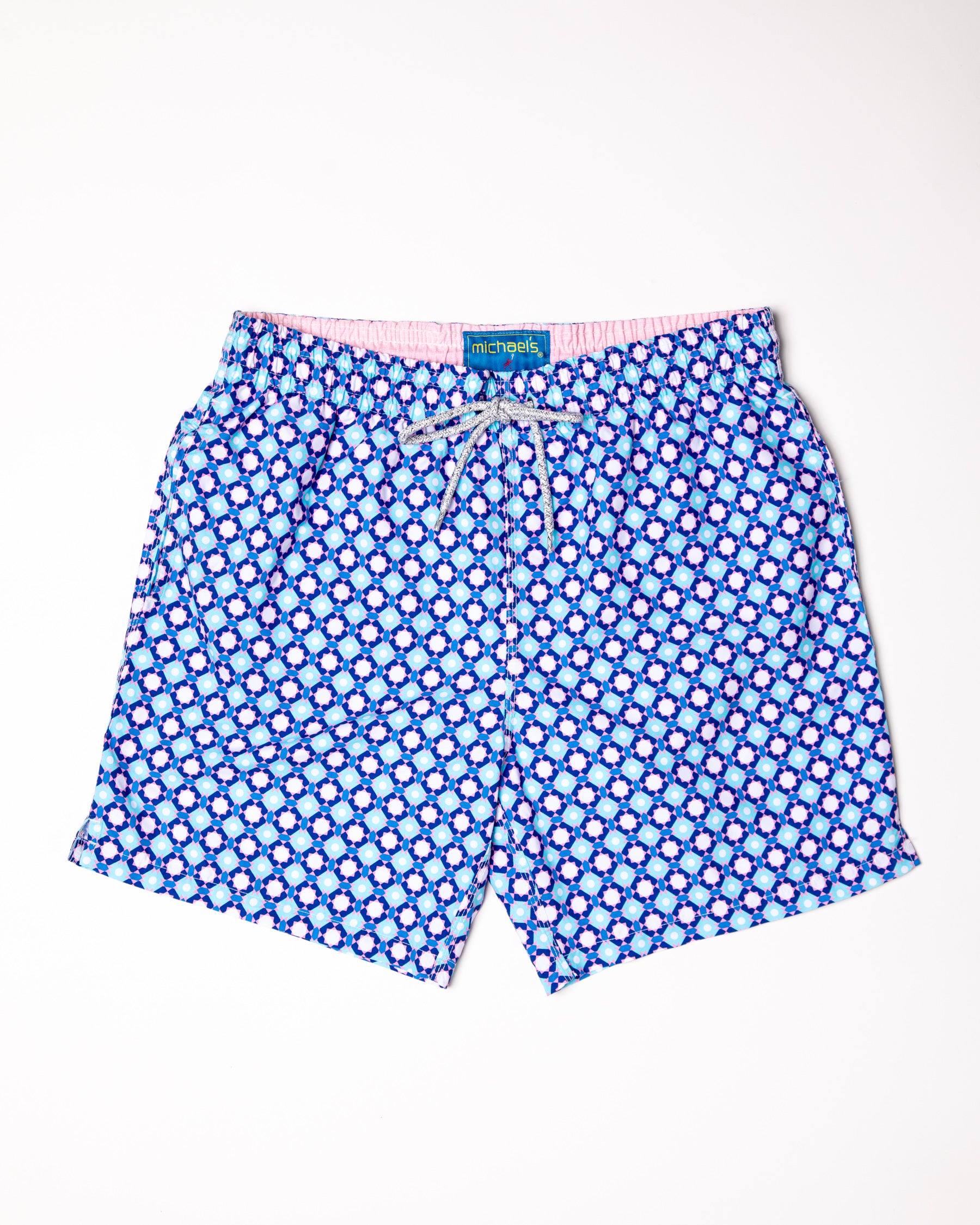Men's Mesh Liner Swim Trunks - Diamond Checks Aqua
