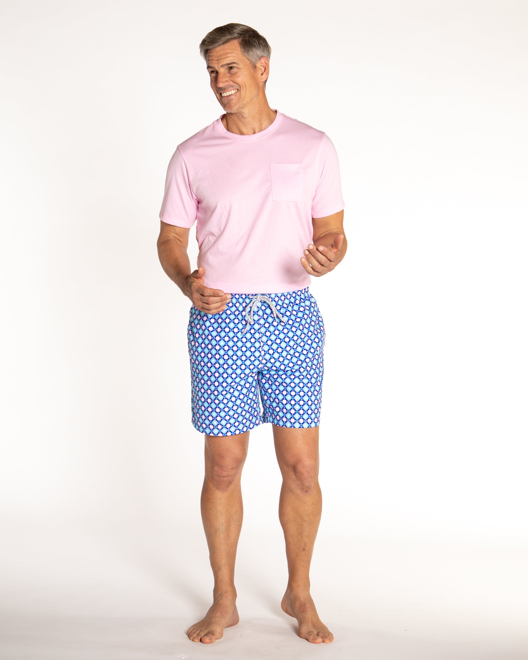 Men's Cyclist Liner Swim Trunks - Diamond Checks Aqua