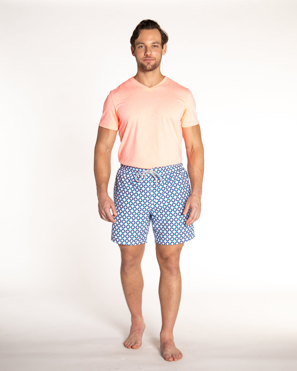 Men's Cyclist Liner Swim Trunks - Diamond Checks Orange