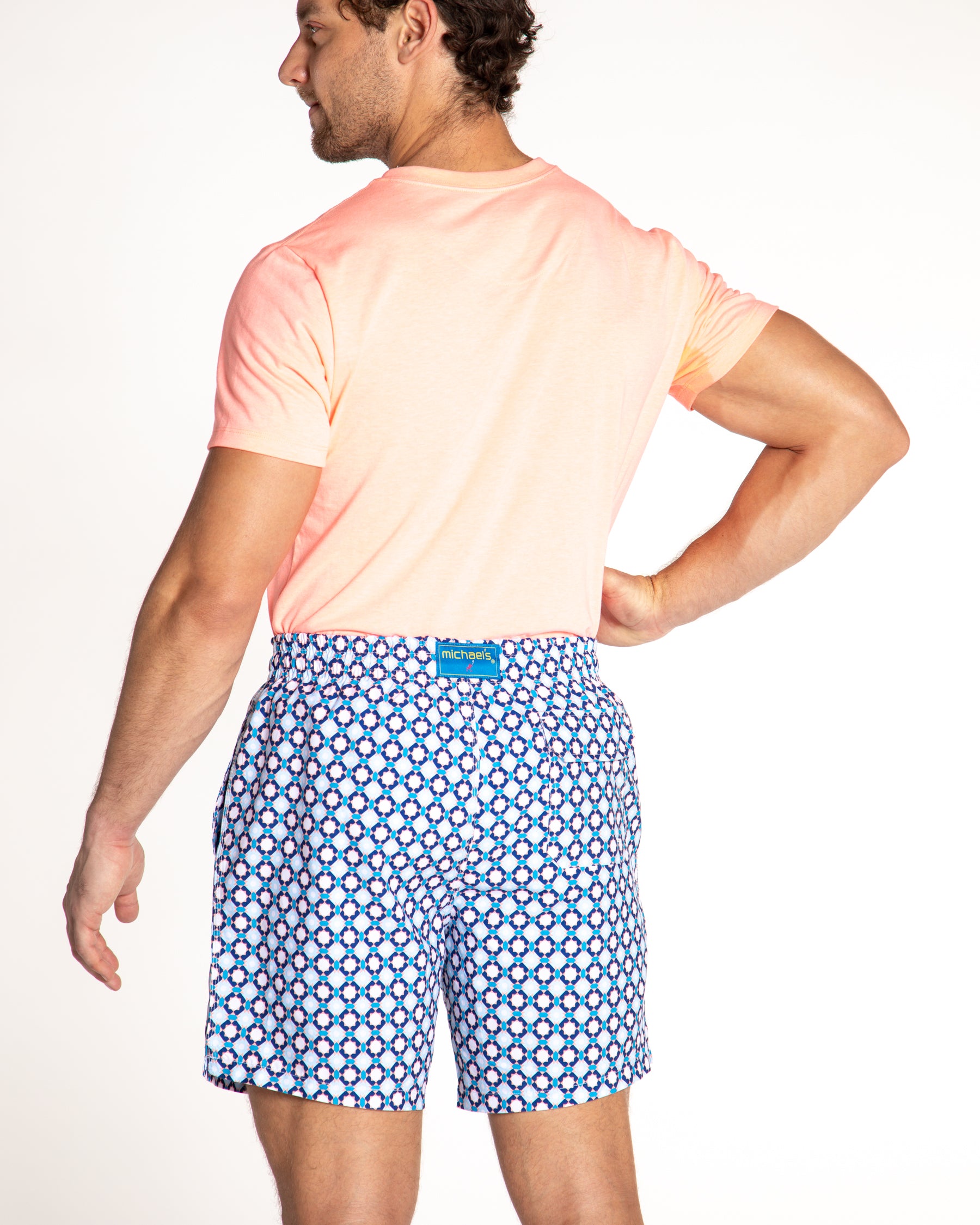 Men's Cyclist Liner Swim Trunks - Diamond Checks Orange