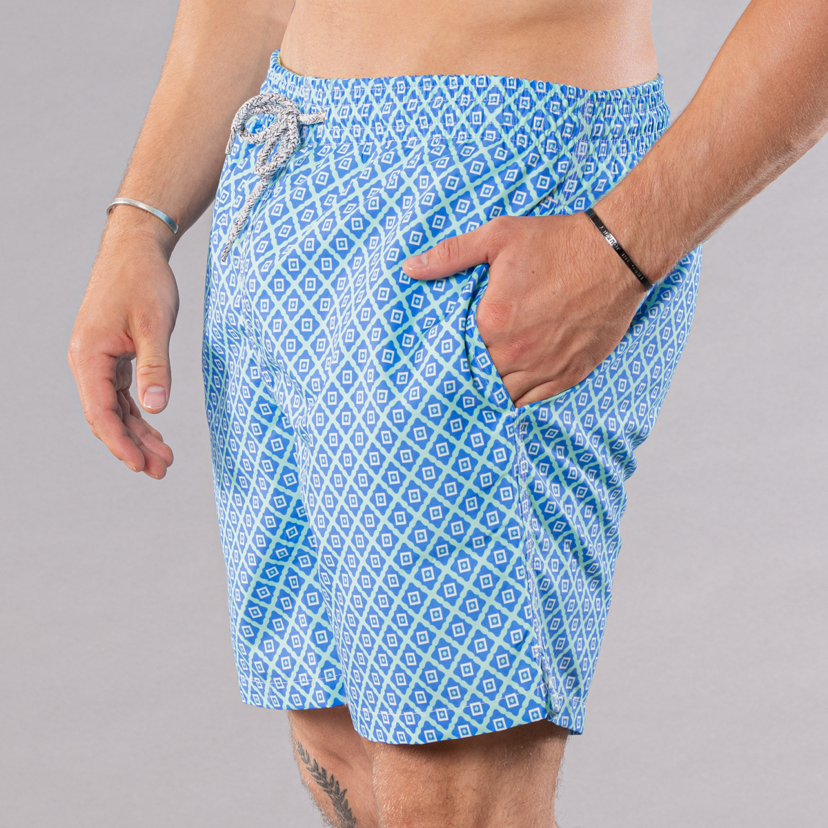 Men's Cyclist Liner Swim Trunks - Diamond Pattern