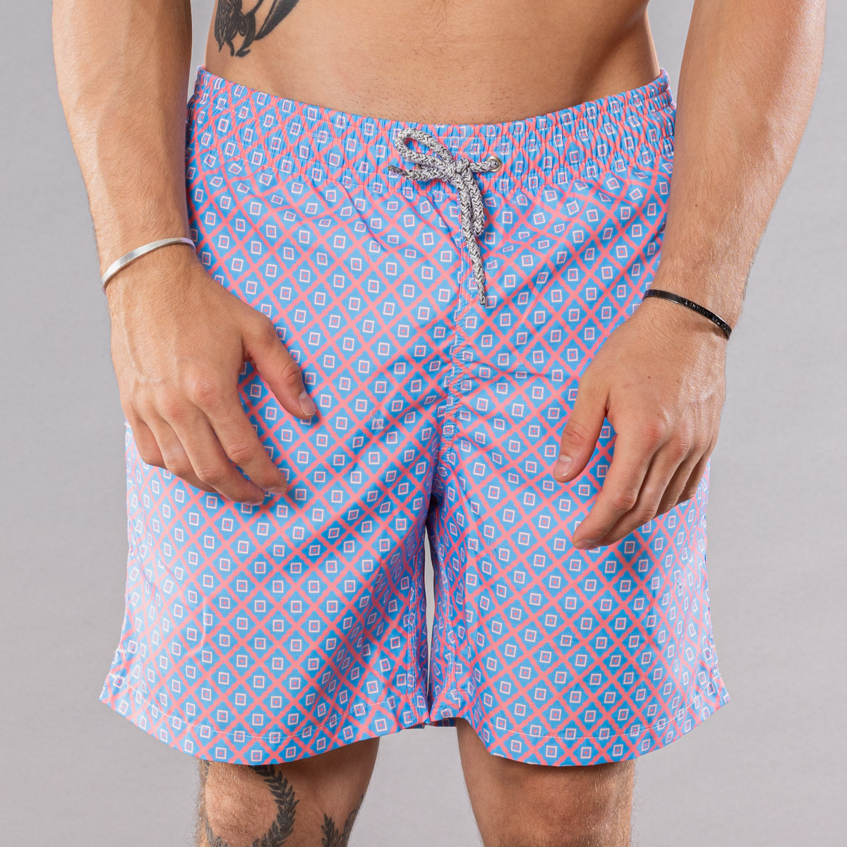 Men's Cyclist Liner Swim Trunks - Diamond Pattern