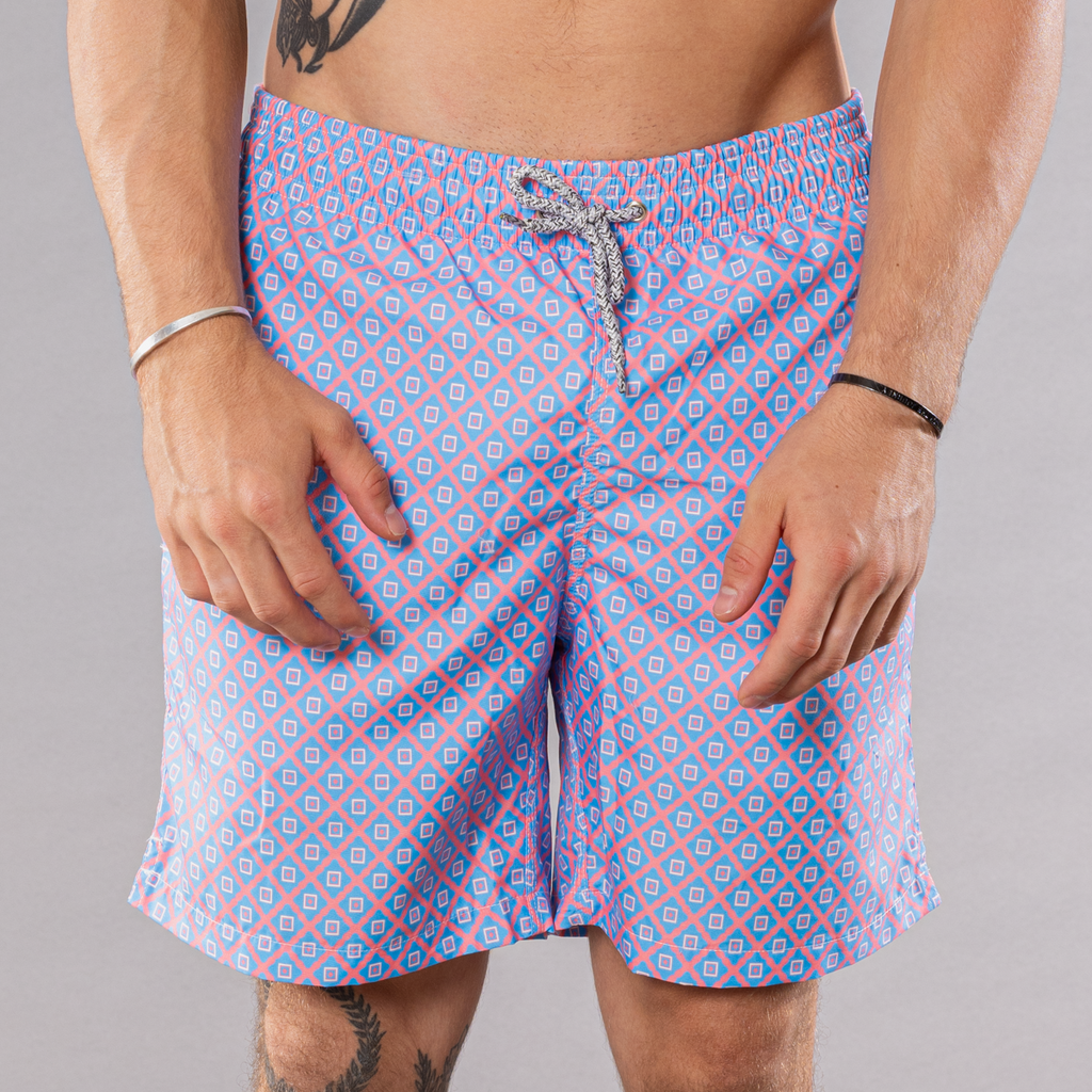 Men's Mesh Liner Swim Trunks - Diamond Pattern