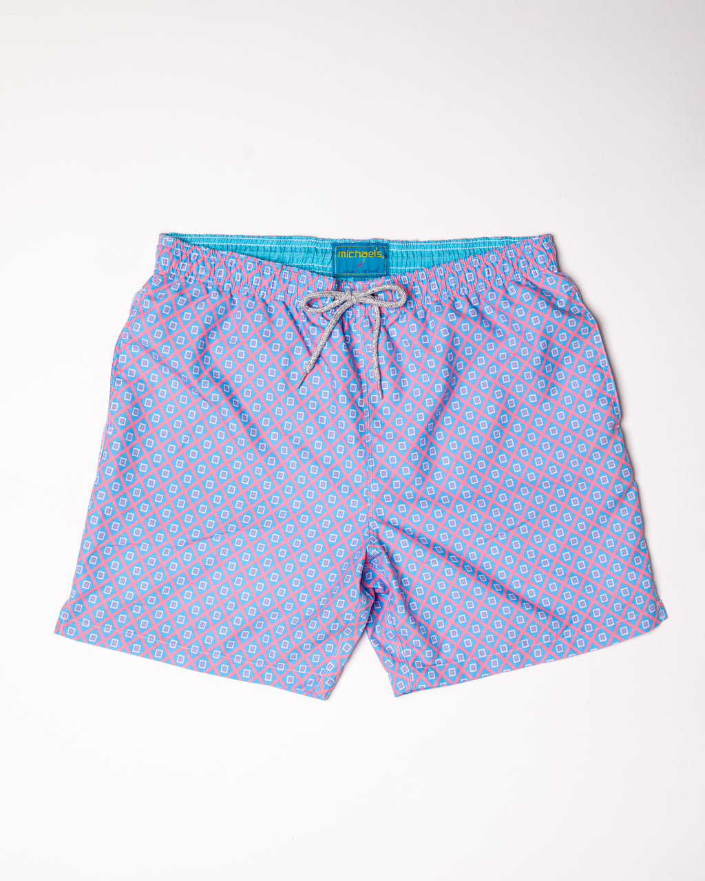Men's Mesh Liner Swim Trunks - Diamond Pattern Coral