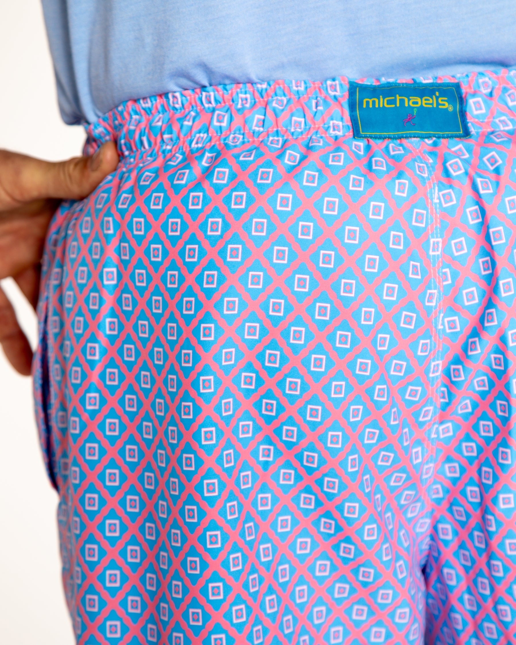 Men's Mesh Liner Swim Trunks - Diamond Pattern Coral