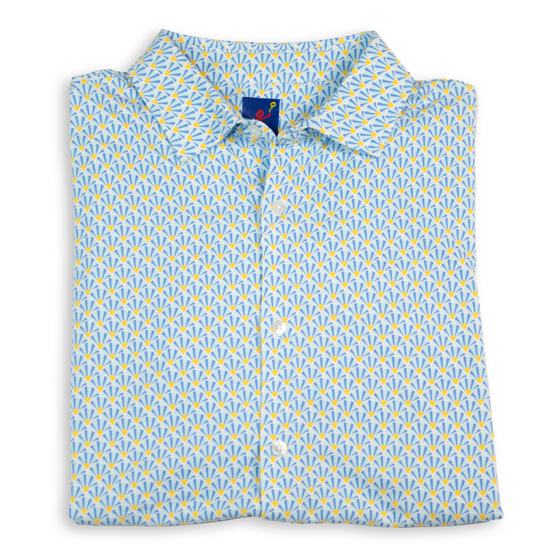 Men's Printed Pima Cotton / Stretch Short Sleeve Shirt - Fans Royal/Yellow