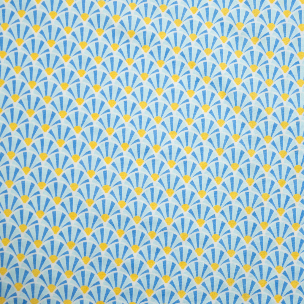 Men's Printed Pima Cotton / Stretch Short Sleeve Shirt - Fans Royal/Yellow
