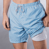 Men's Cyclist Liner Swim Trunks - Fans Sky/Orange