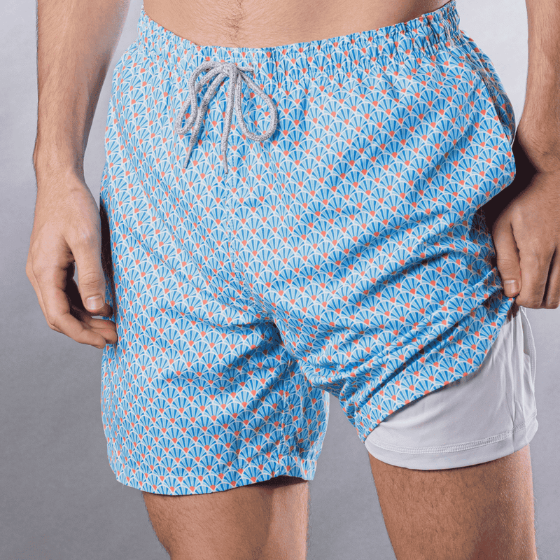 Men's Cyclist Liner Swim Trunks - Fans Sky/Orange