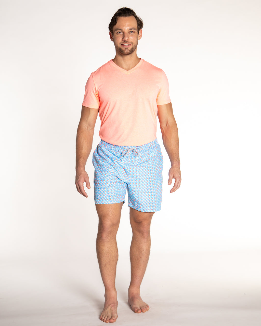 Men's Cyclist Liner Swim Trunks - Fans Sky/Orange