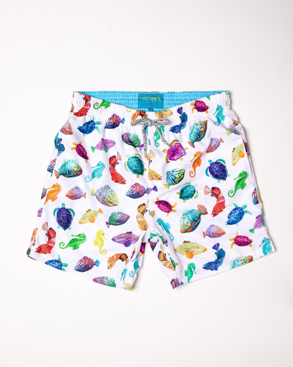 Men's Cyclist Liner Swim Trunks - Fish Chart White