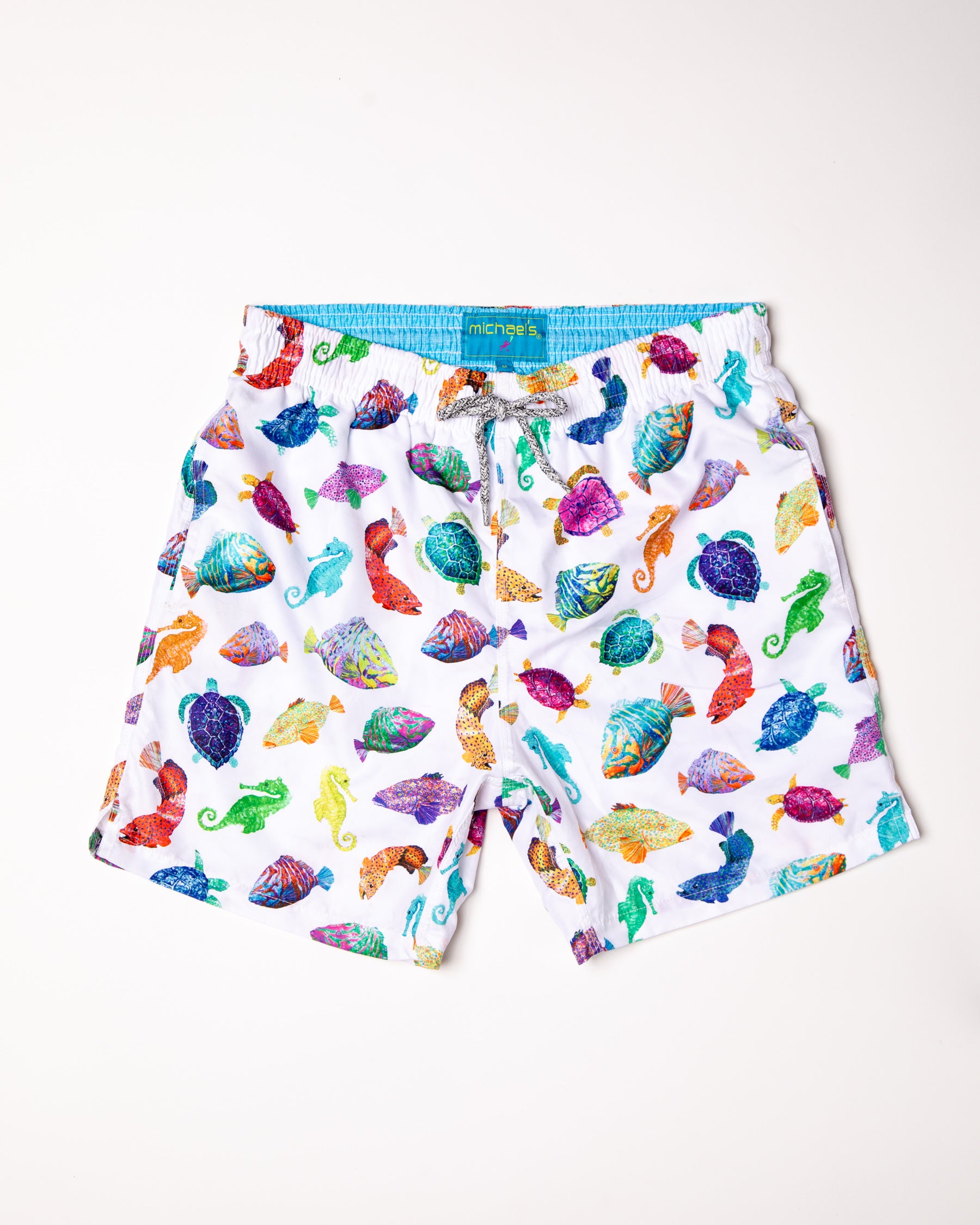 Men's Cyclist Liner Swim Trunks - Fish Chart White