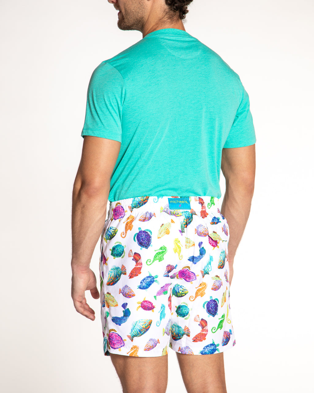 Men's Cyclist Liner Swim Trunks - Fish Chart White