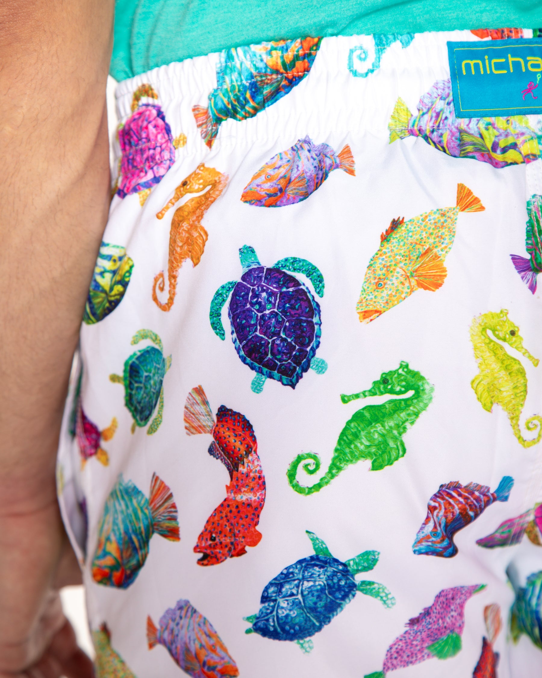 Men's Cyclist Liner Swim Trunks - Fish Chart White