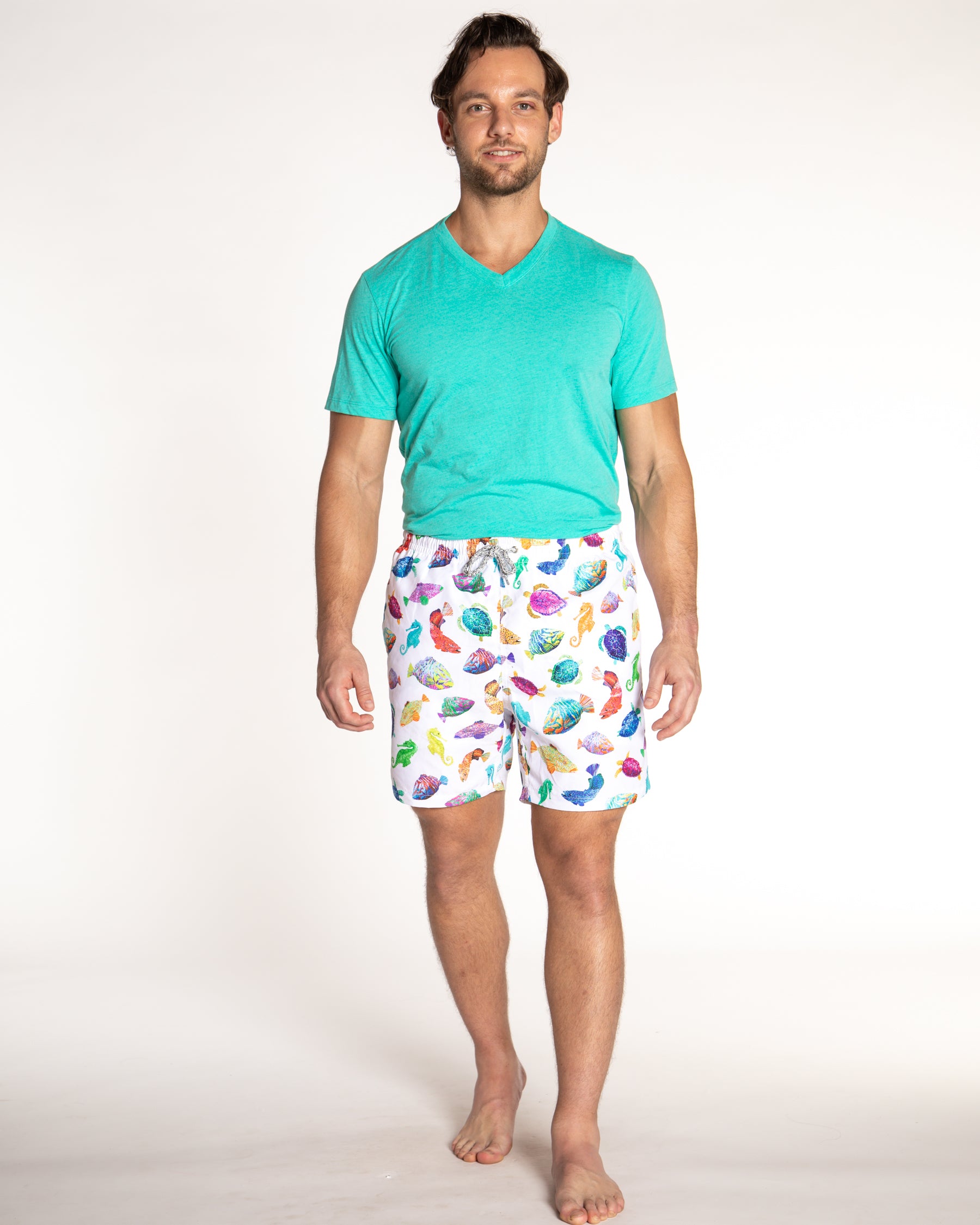Men's Cyclist Liner Swim Trunks - Fish Chart White