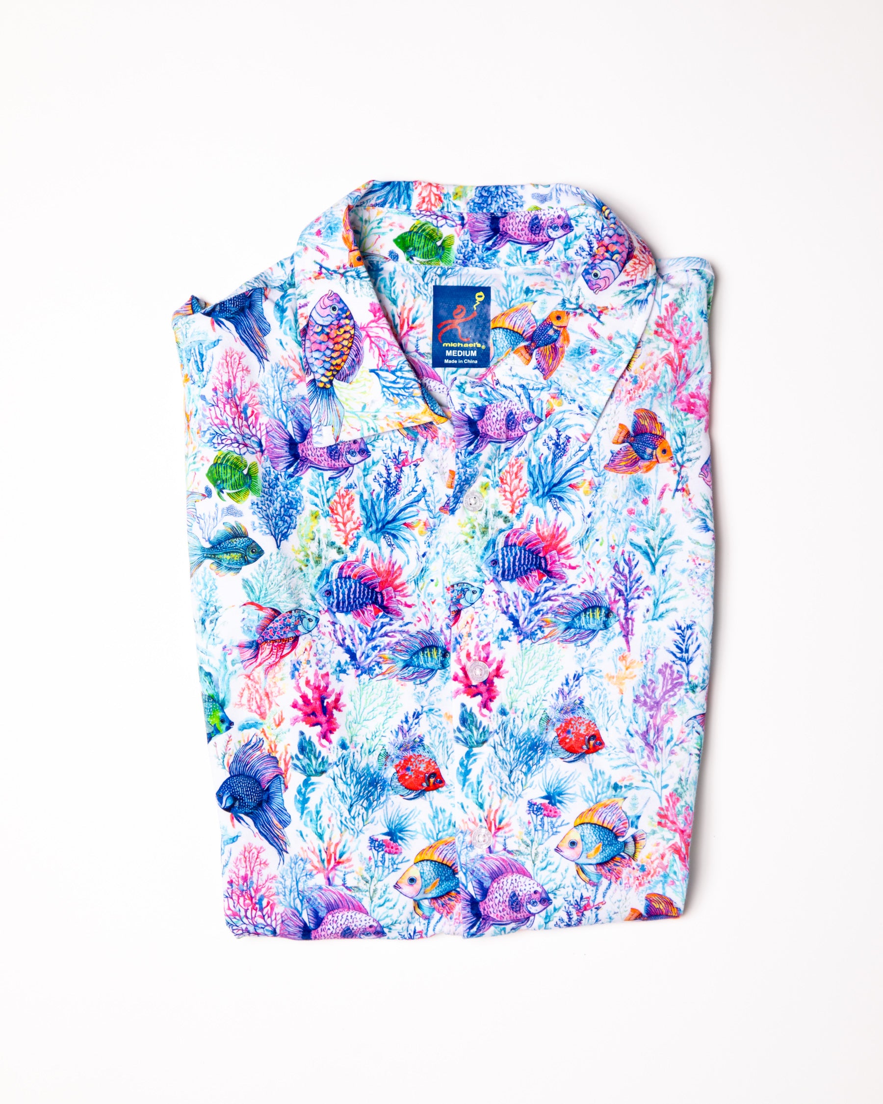 Men's Printed Pima Cotton Short Sleeve Shirt - Fish Jungle White