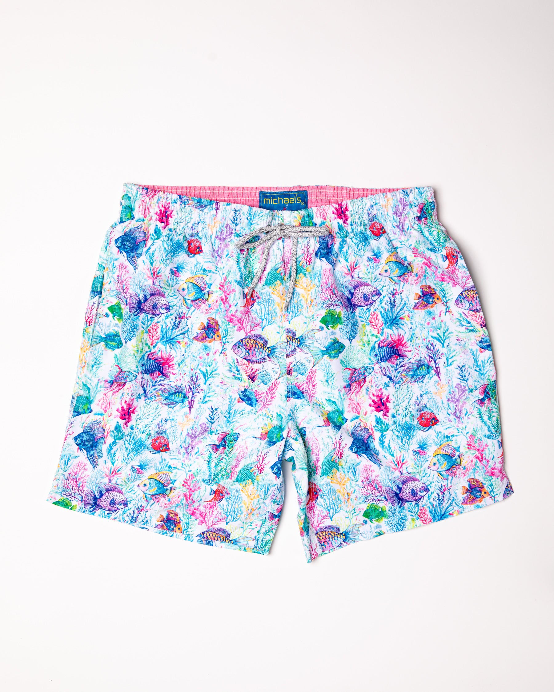 Men's Mesh Liner Swim Trunks - Fish Jungle White