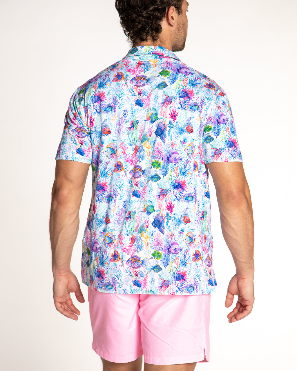 Men's Printed Pima Cotton Short Sleeve Shirt - Fish Jungle White