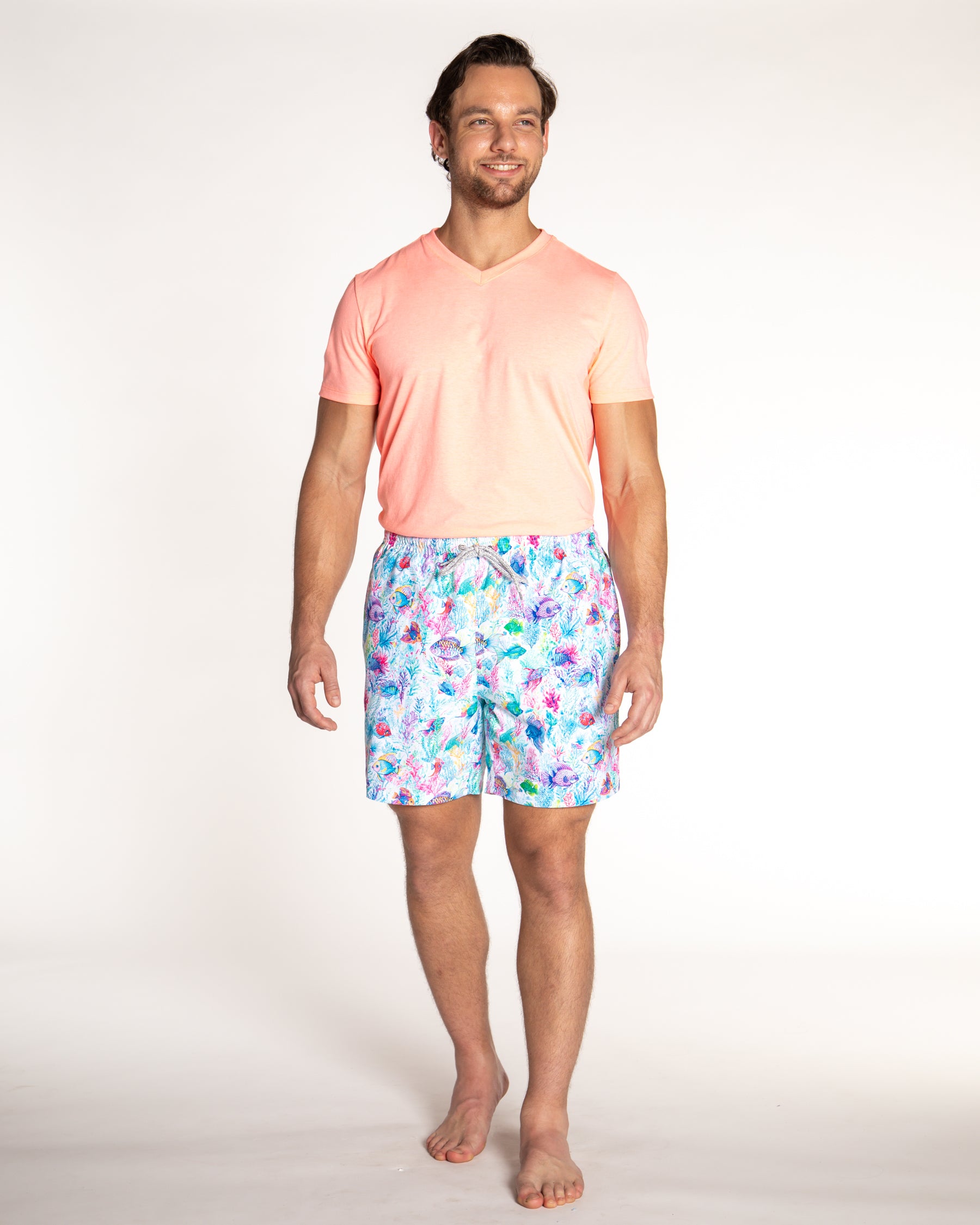 Men's Cyclist Liner Swim Trunks - Fish Jungle White