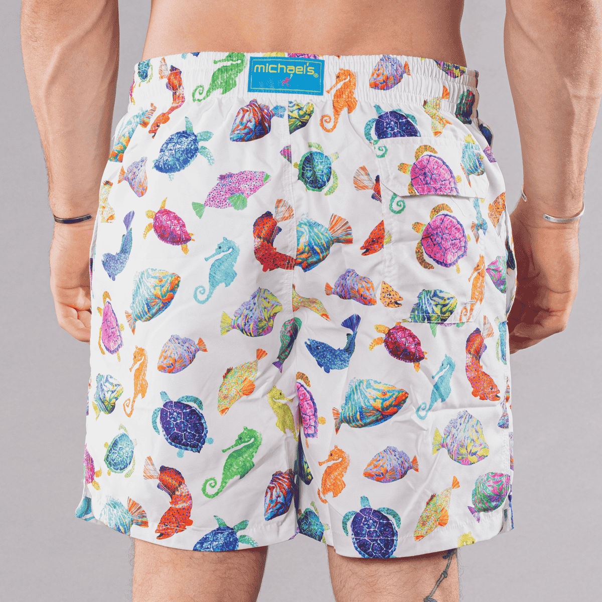 Men's Cyclist Liner Swim Trunks - Fish Charts White