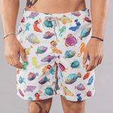 Men's Cyclist Liner Swim Trunks - Fish Charts White