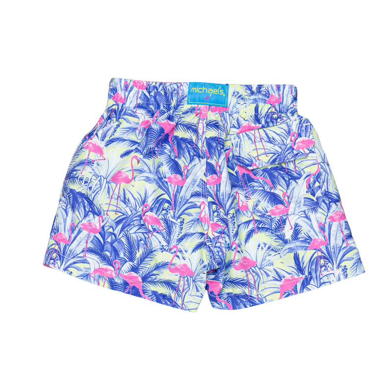 Boy's Cyclist Liner Swim Trunks - Flamingos Navy Blue