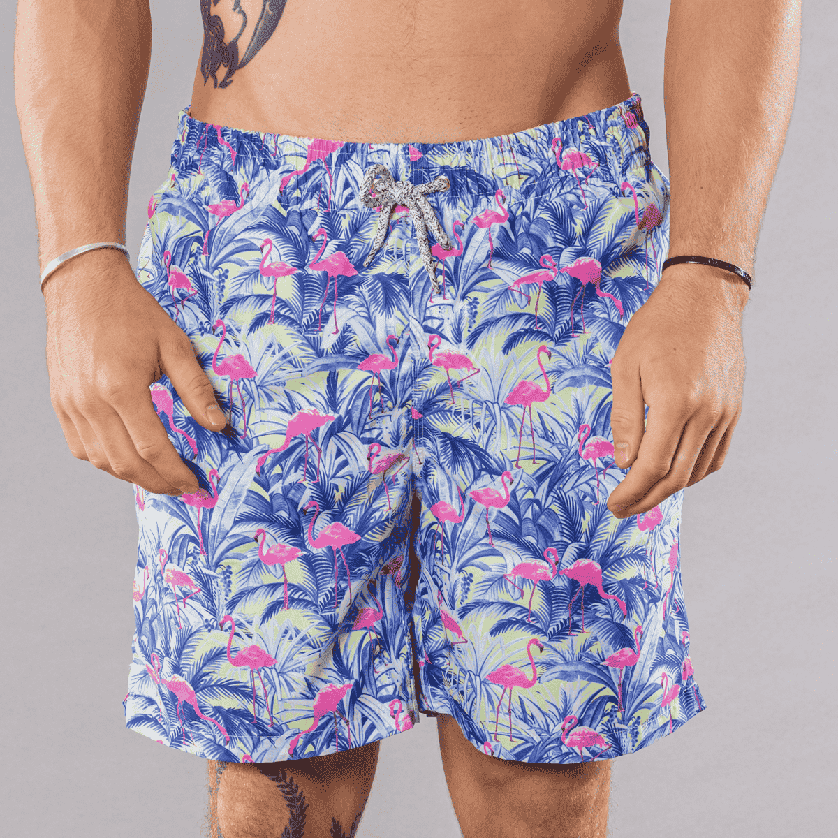 Men's Cyclist Liner Swim Trunks - Flamingos Navy Blue