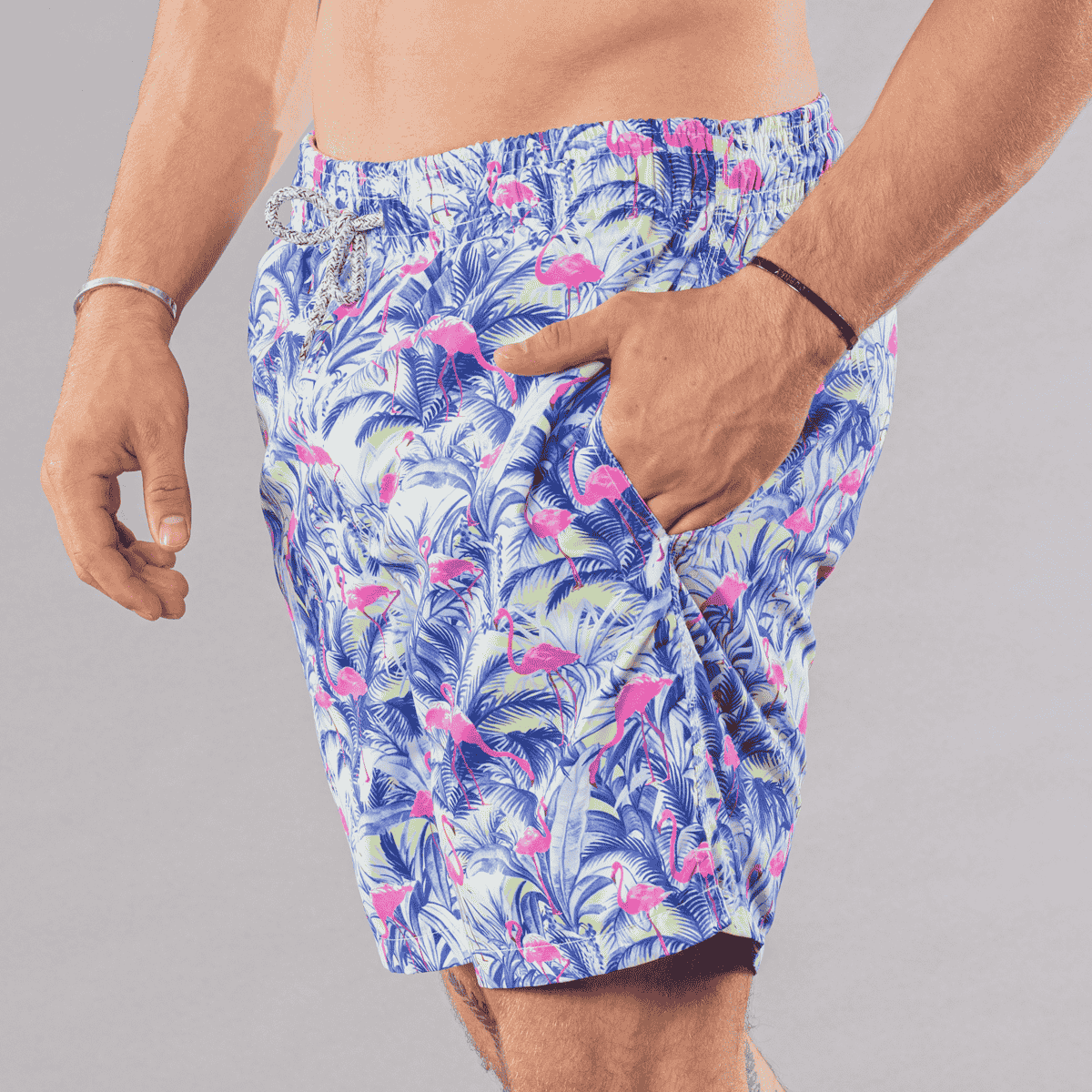 Men's Swim Trunks - Flamingos Navy Blue