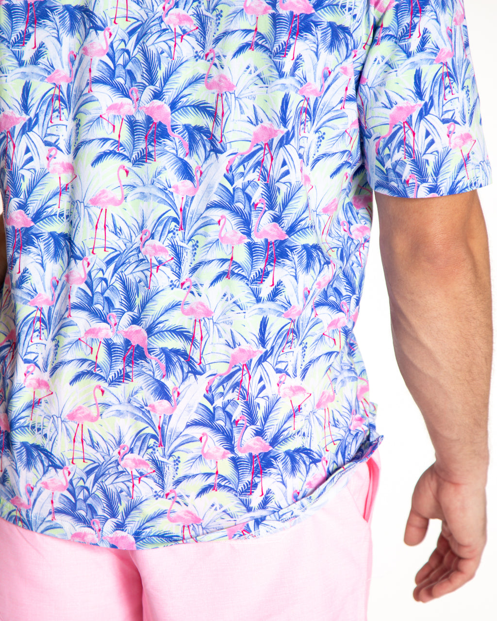 Men's Printed Pima Cotton Short Sleeve Shirt - Flamingos Navy
