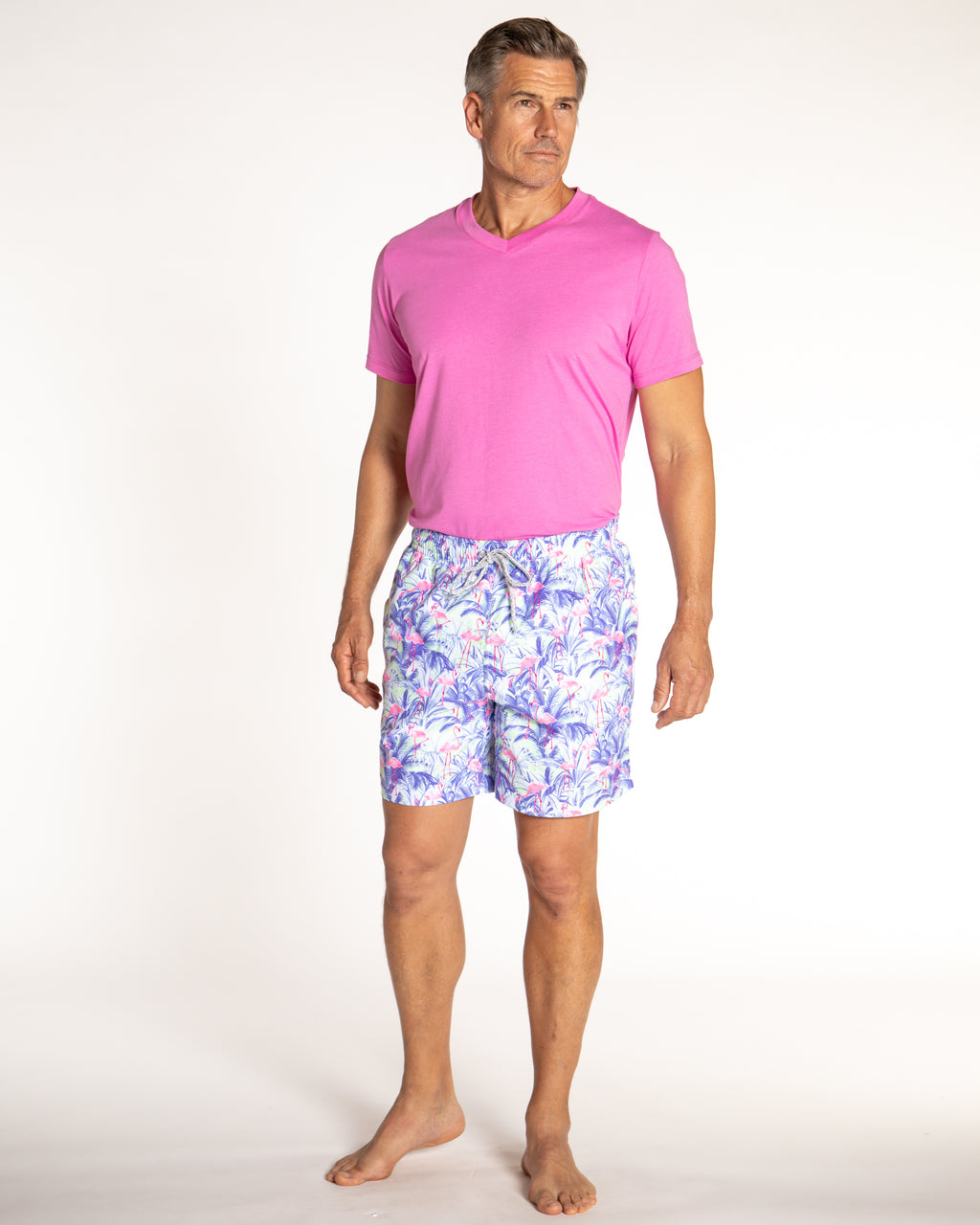Men's Mesh Liner Swim Trunks - Flamingos Navy