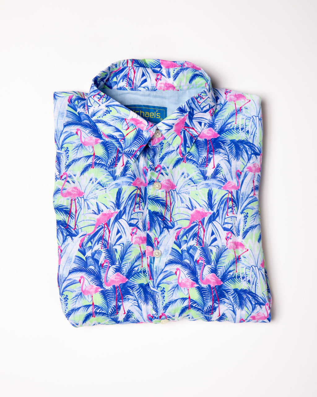Men's Printed Pima Cotton Short Sleeve Shirt - Flamingos Navy
