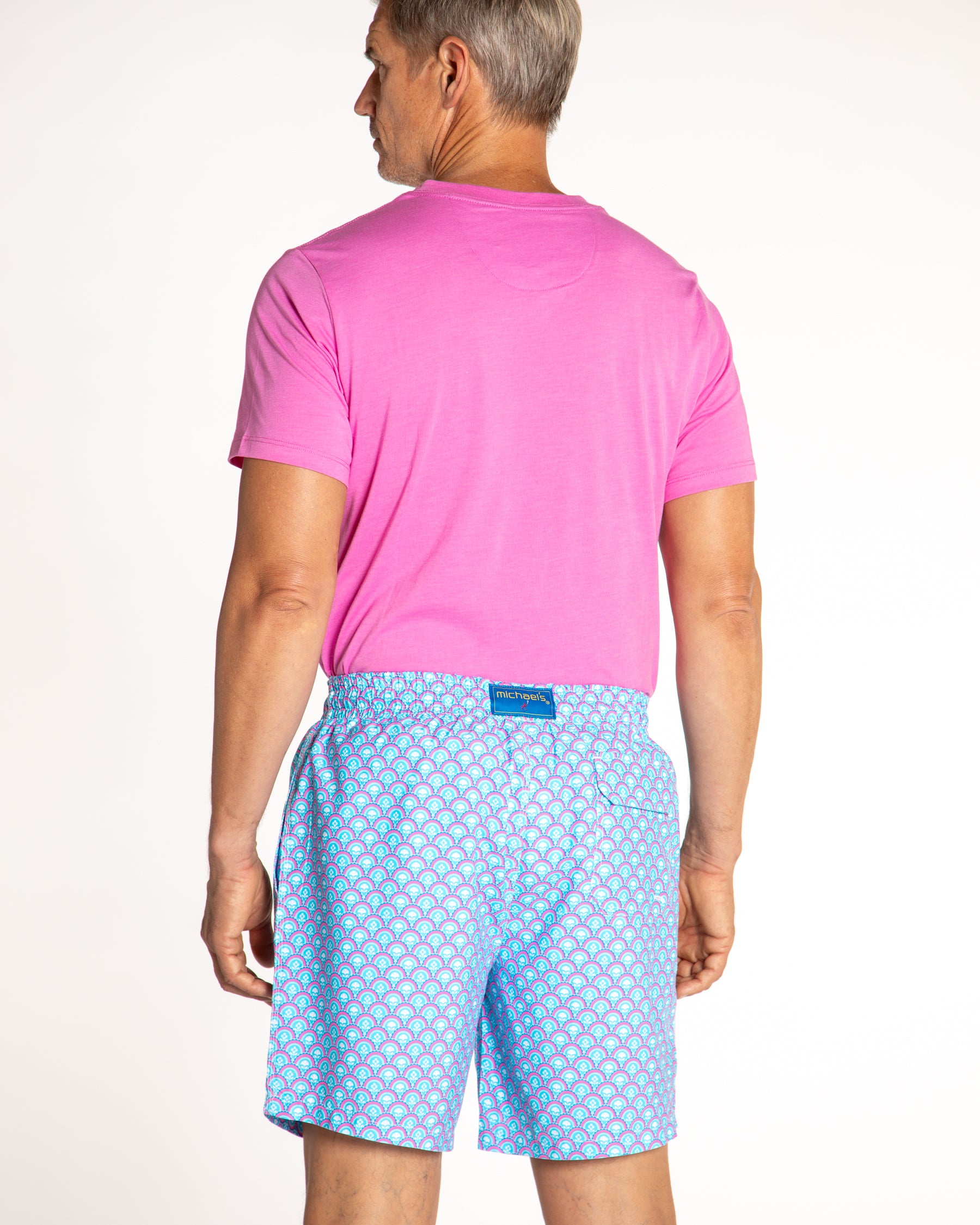 Men's Cyclist Liner Swim Trunks - Floral Scallops Aqua