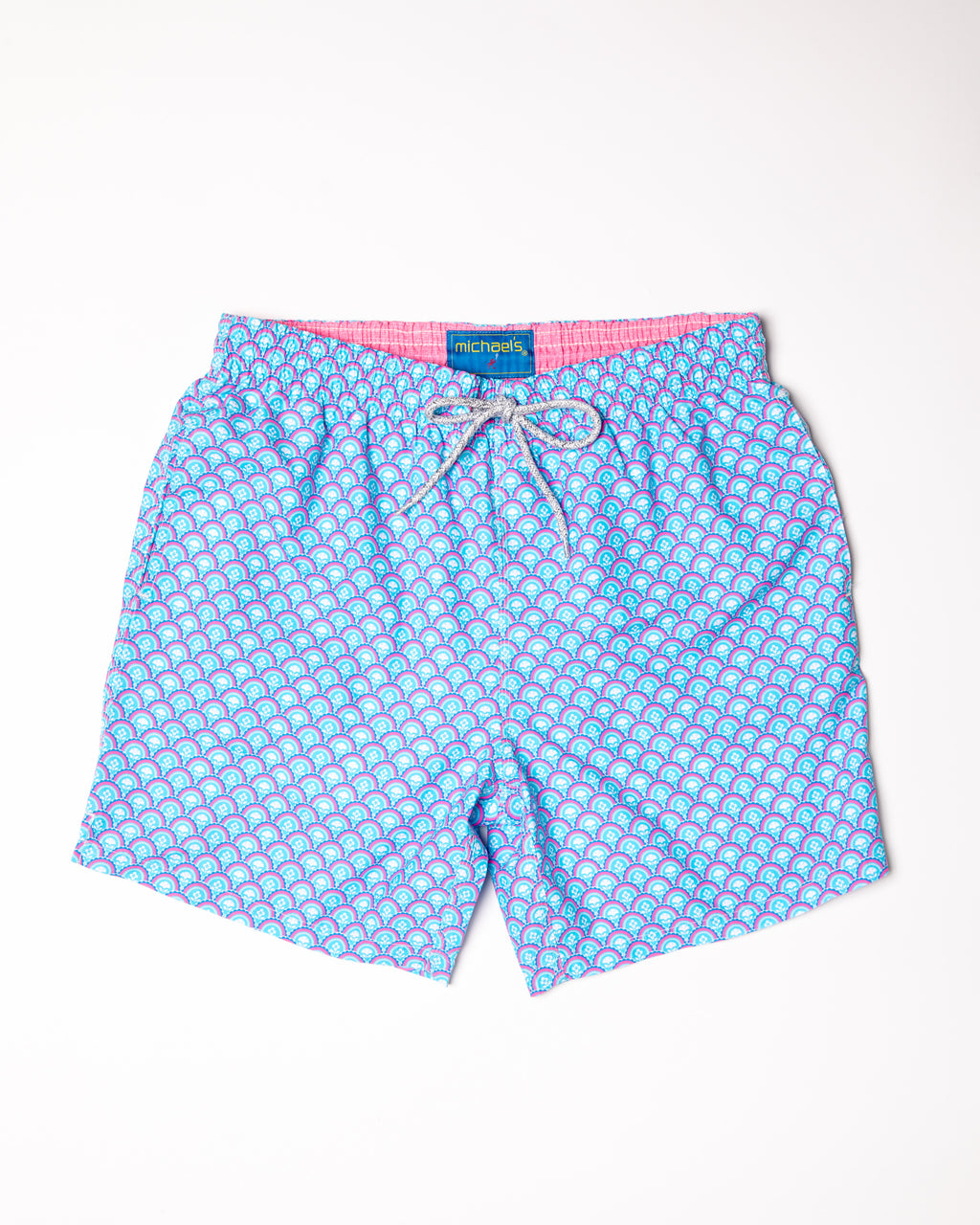 Men's Cyclist Liner Swim Trunks - Floral Scallops Aqua