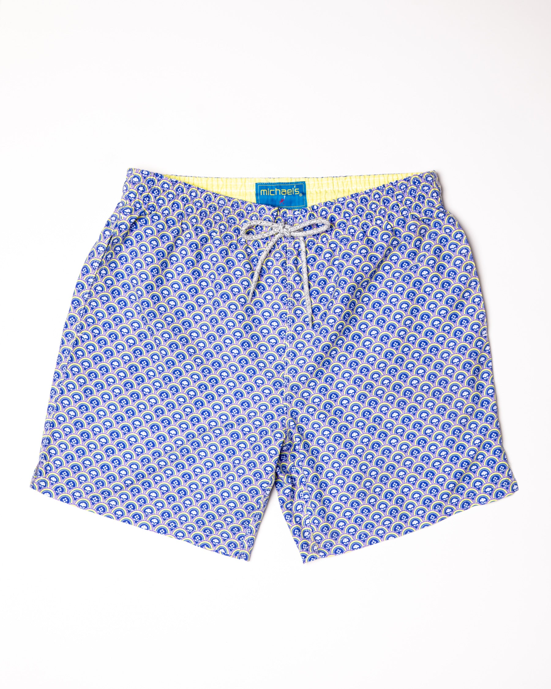 Men's Cyclist Liner Swim Trunks - Floral Scallops Purple