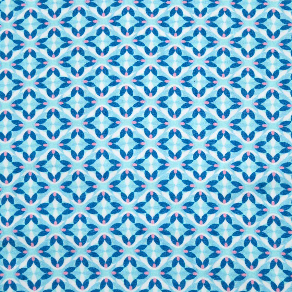 Men's Printed Pima Cotton / Stretch Long Sleeve Shirt - Geo Flower Blue/Coral