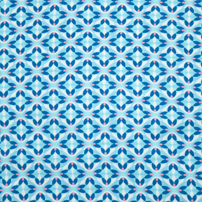 Men's Printed Pima Cotton / Stretch Long Sleeve Shirt - Geo Flower Blue/Coral