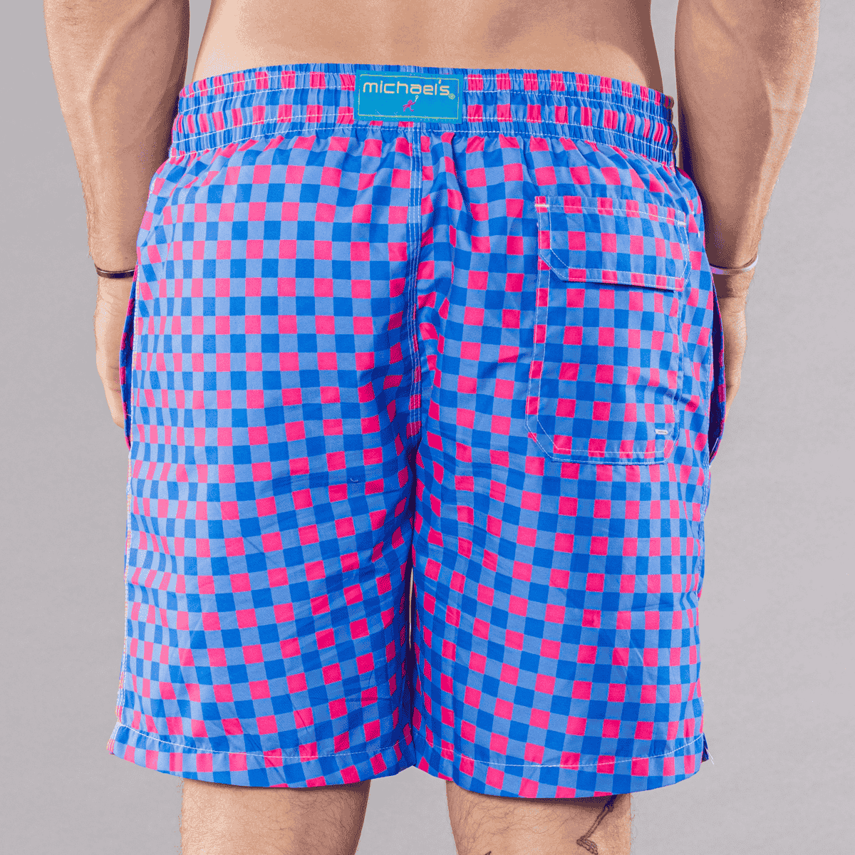 Men's Mesh Liner Swim Trunks - Gingham Royal/Coral