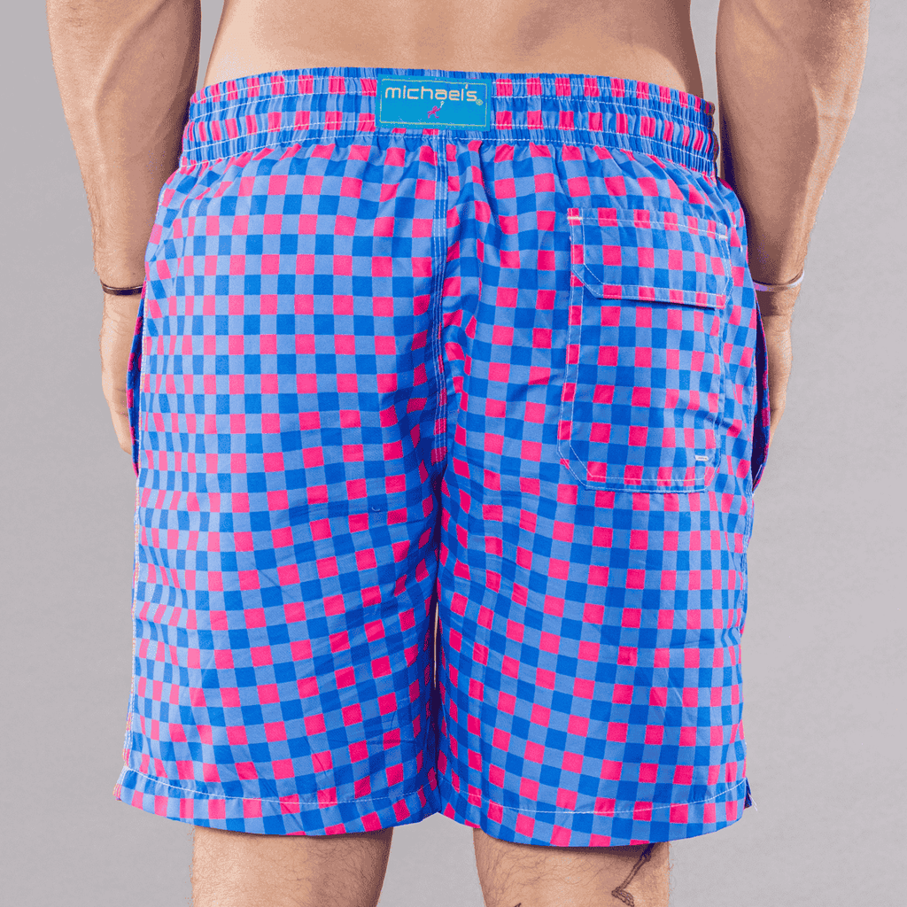 Men's Cyclist Liner Swim Trunks - Gingham Royal/Coral