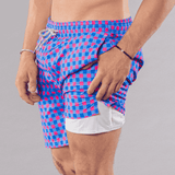 Men's Cyclist Liner Swim Trunks - Gingham Royal/Coral