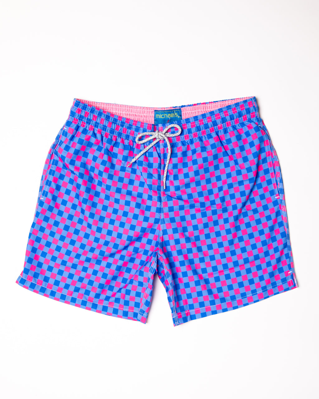 Men's Cyclist Liner Swim Trunks - Gingham Royal/Coral
